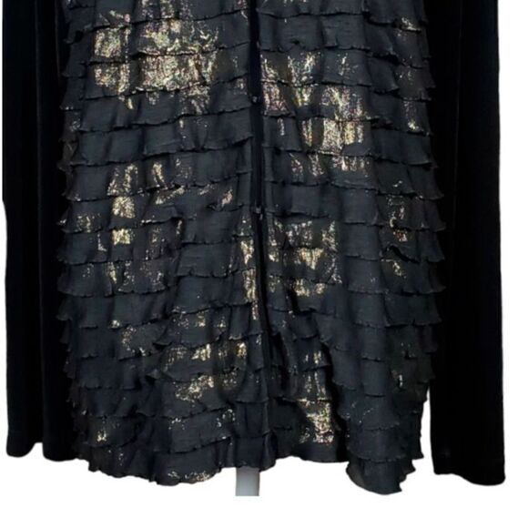 Chico's Travelers Cardigan Size XL 3 Shimmery Ruffles Black Gold Elegant Gala - Picture 4 of 10